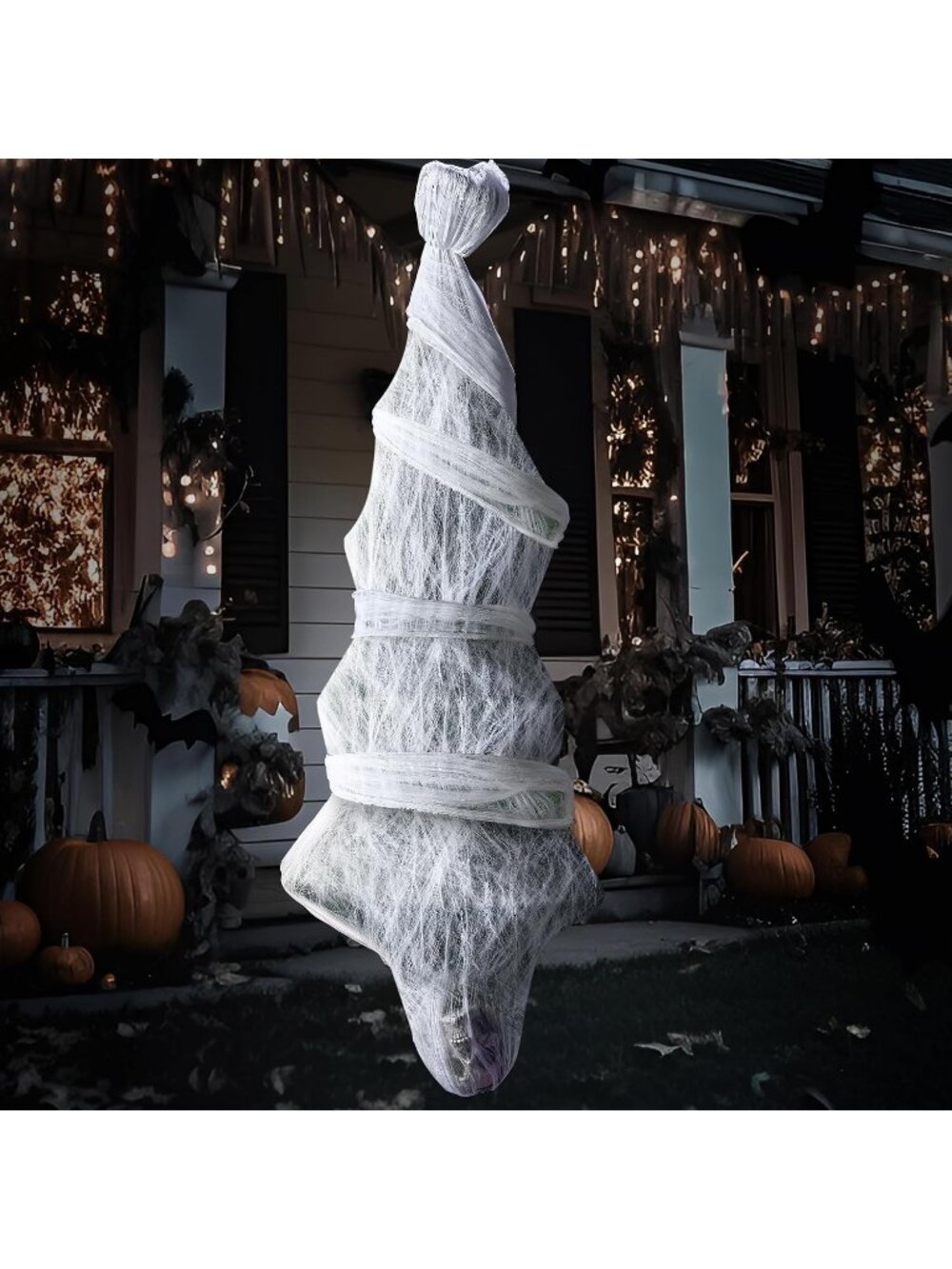 72" Halloween Hanging Cocoon Corpse Props Scary Skeleton Body Decor Graveyard